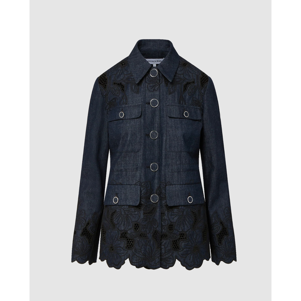 Veronica Beard Kiki Eyelet Jacket Navy Chambray Cinched Field Jacket - Picture 6 of 12